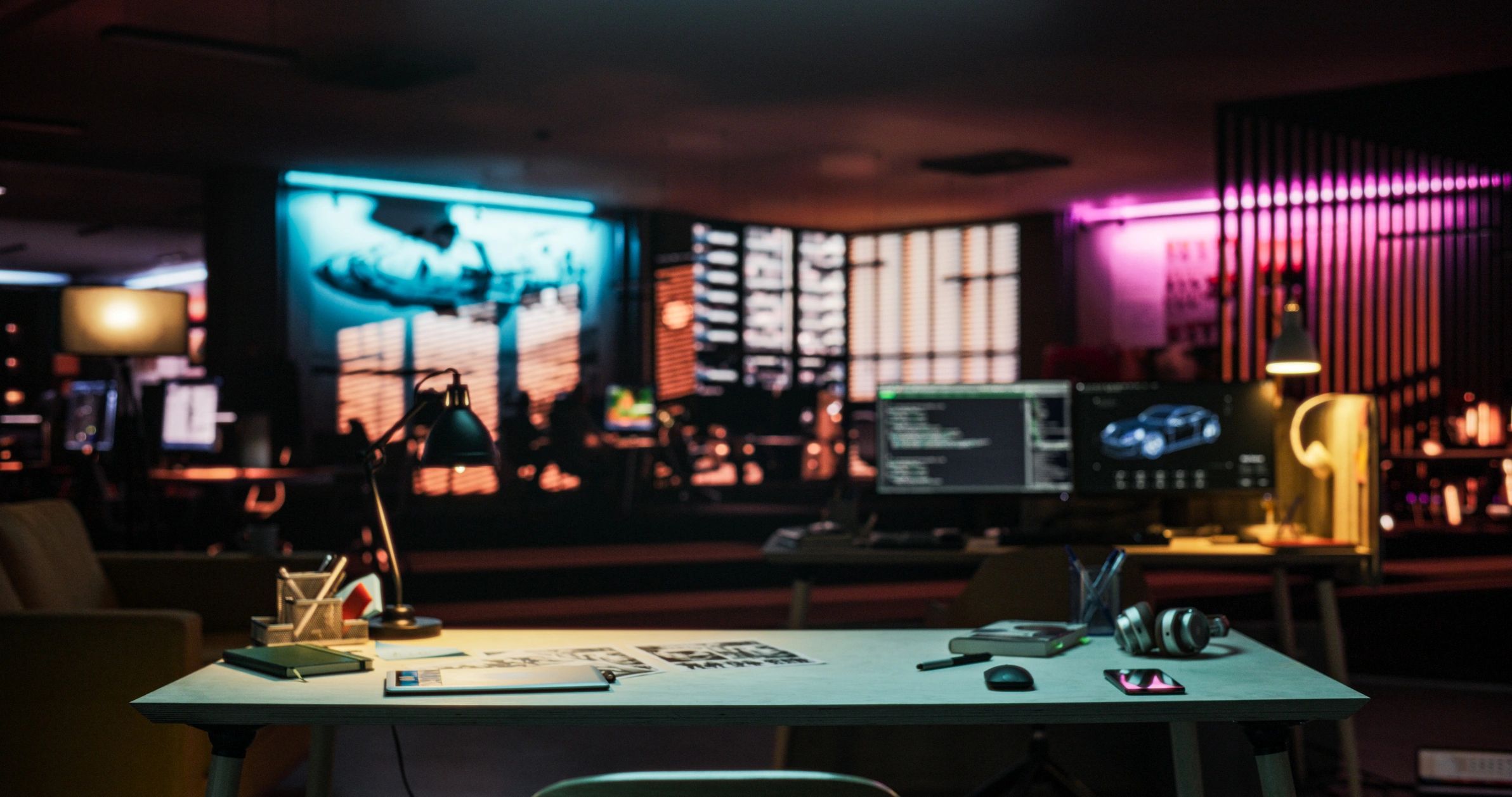 Neon-lit gaming setup